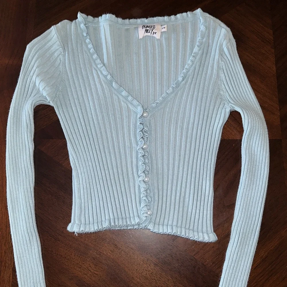 Light Blue Ribbed Cardigan - Picture 1 of 3